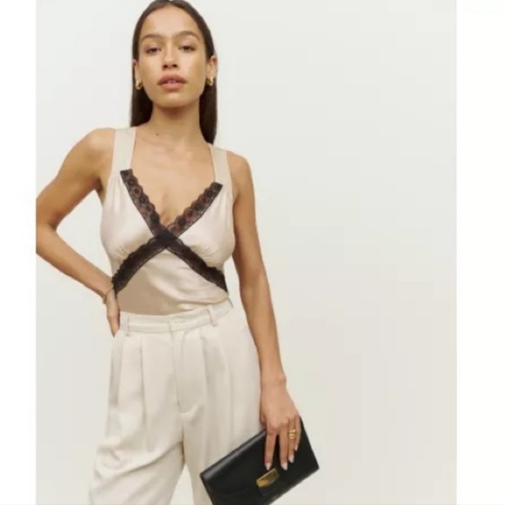 NWT Reformation white silk lace vendome top